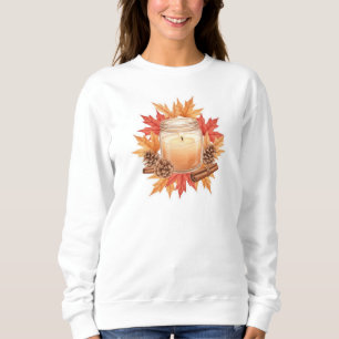 Gemütliche Herbstkerze mit Ahornblättern   Herbstd Sweatshirt