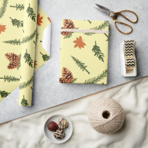Gemütliche Herbstkiefernzweig Nahtloses Wrapping P Geschenkpapier