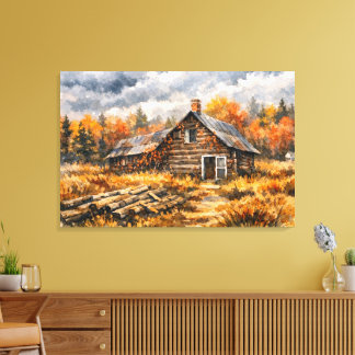 Gemütliche Herbstlandschaft in der Hütte - Wandkun Leinwanddruck