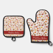 Gemütliche Herbstlaube und Pilze Personalisiert Ofenhandschuh & Topflappen-Set (Vorderseite)