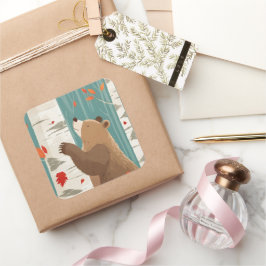 Gemütliche Herbstmomente mit einem Waldbär Quadratischer Aufkleber