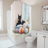 Gemütliche Herbstpastel Pumpkins Black Cat Duschvorhang (Beispiel)