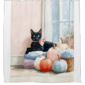 Gemütliche Herbstpastel Pumpkins Black Cat Duschvorhang (Vorderseite)