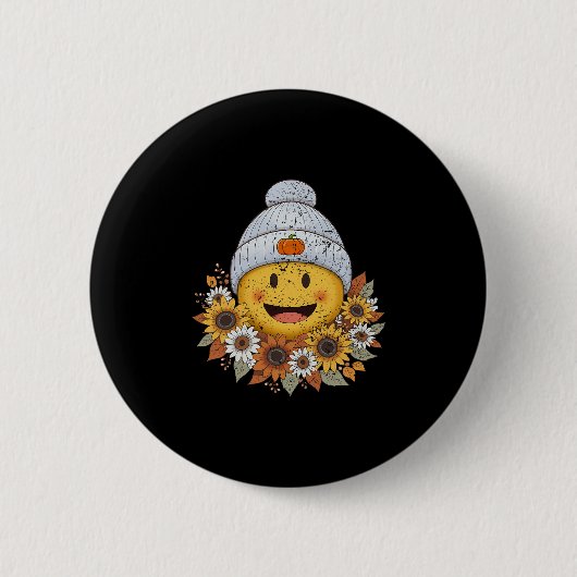 Gemütliche Herbstsaison Boho Floral Herbst Lächeln Button (Vorderseite)