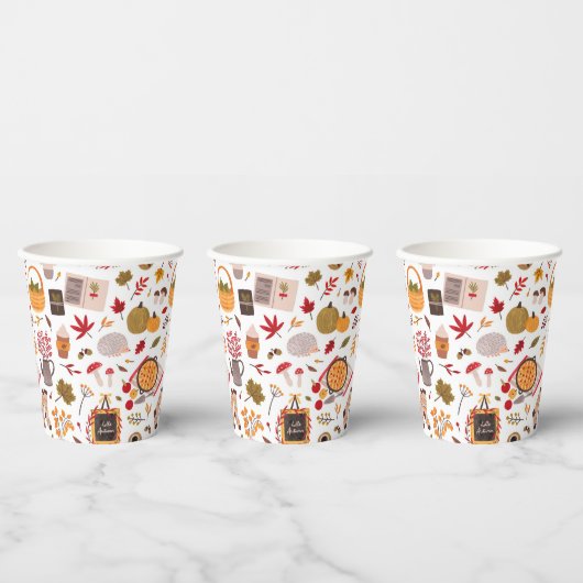 Gemütliche Herbstsymbole & Ernteland Whimsy Pappbecher (Multi)