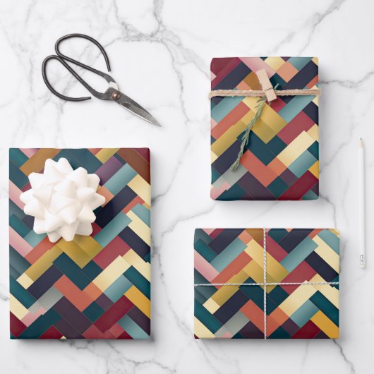 Gemütliche Herbsttöne verwoben Muster Geschenkpapier Set (Vorderseite)
