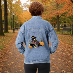 Gemütliche Hexen Stimmung Halloween Kürbisse Lila Jeansjacke