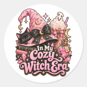 Gemütliche Hexenzeit Rosa Halloween Runder Aufkleber