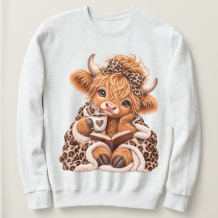 Gemütliche Highland-Kuh-Kaffeebuchliebhaberin Leop Sweatshirt
