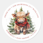Gemütliche Hochland-Kuh-Landtiere Winter Baby-Dusc Runder Aufkleber (Vorderseite)