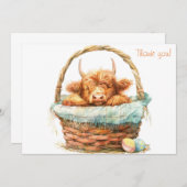 Gemütliche Hochlandkuh in einem Korb Dankeskarte (Vorne/Hinten)