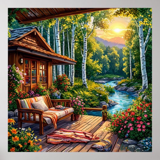 Gemütliche Holzhütte Poster (Vorne)