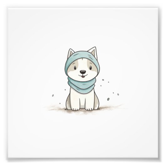 Gemütliche Husky Illustration - Adorable Welpe im  Fotodruck (Vorne)