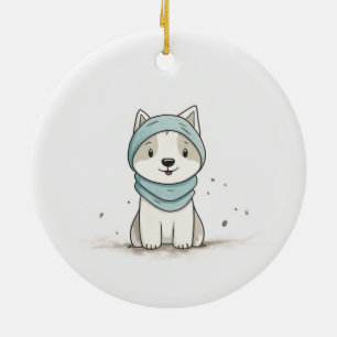 Gemütliche Husky Illustration - Adorable Welpe in Keramik Ornament