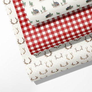 "Gemütliche Hütte, Antler, Buffalo Kariert Geschenkpapier Set