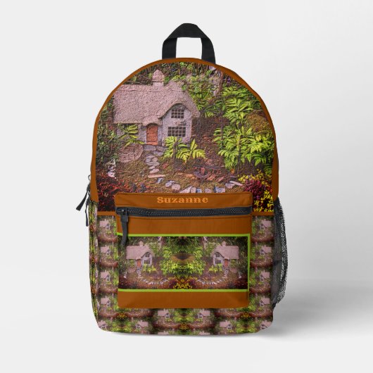 Gemütliche Hütte Blumengarten Natur Kunst, Dichtun Bedruckter Rucksack (Vorderseite)