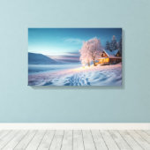 Gemütliche Hütte im funkelnden Schnee Leinwanddruck (Insitu (Holzboden))