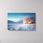Gemütliche Hütte im funkelnden Schnee Leinwanddruck (Vorderseite)