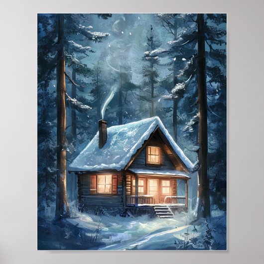 Gemütliche Hütte im Snowy Forest Poster (Vorne)