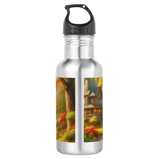 Gemütliche Hütte im Wald Edelstahlflasche (Rückseite)