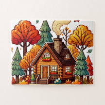 Gemütliche Hütte im Wald im Herbst