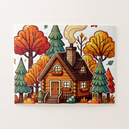 Gemütliche Hütte im Wald im Herbst Puzzle