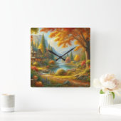 Gemütliche Hütte im Wald Quadratische Wanduhr (Zuhause)