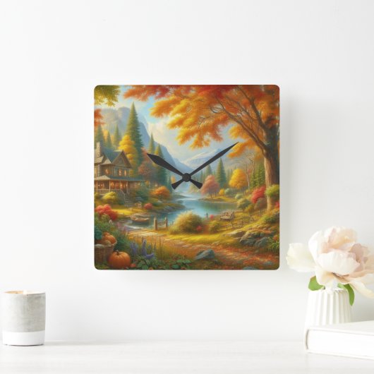 Gemütliche Hütte im Wald Quadratische Wanduhr (Zuhause)