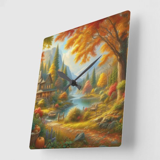 Gemütliche Hütte im Wald Quadratische Wanduhr (Winkel)