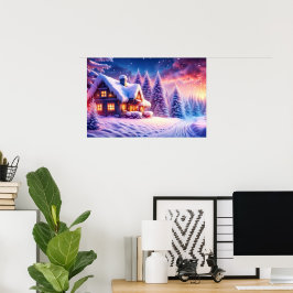 Gemütliche Hütte im Winter Wonderland Poster