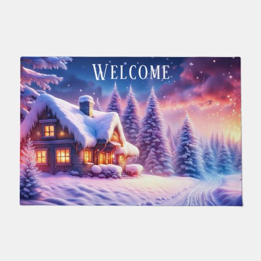 Gemütliche Hütte im Winter Wunderland Begrüßungsma Fußmatte (Vorderseite)