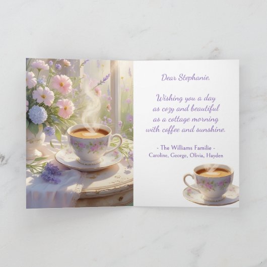 Gemütliche Hütte Kaffee & Wildblumen Geburtstag Karte (Innenseite)