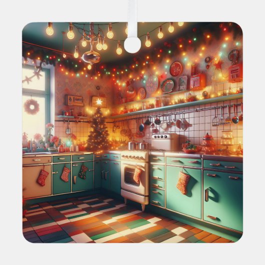 Gemütliche Hütte Kitsch Retro Personalisiertes Wei Ornament Aus Metall (Vorderseite)