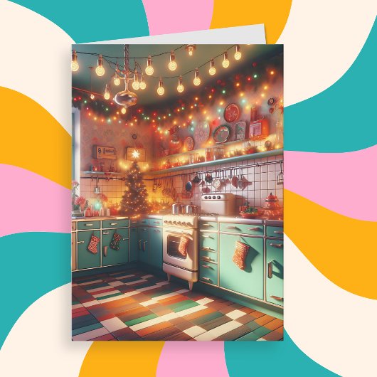 Gemütliche Hütte Kitsch Retro Weihnachten Karte