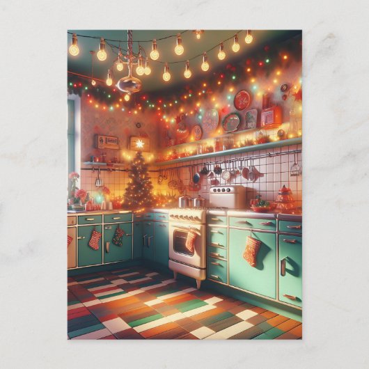 Gemütliche Hütte Kitsch Retro Weihnachten Postkarte (Vorderseite)