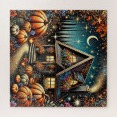 Gemütliche Hütte mit festlichen Kürbis Puzzle (Horizontal)