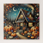 Gemütliche Hütte mit festlichen Kürbis Puzzle (Vertikal)