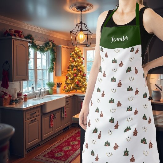 Gemütliche Hütte Monogramm Name Weihnachten Schürze