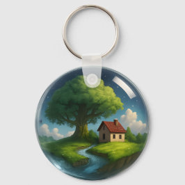 Gemütliche Hütte Natur Schlüsselanhänger - Baum &