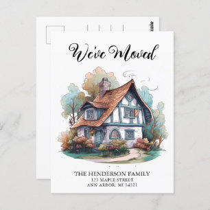Gemütliche Hütte Neue Zuhause-Bewegung Ankündigung Postkarte