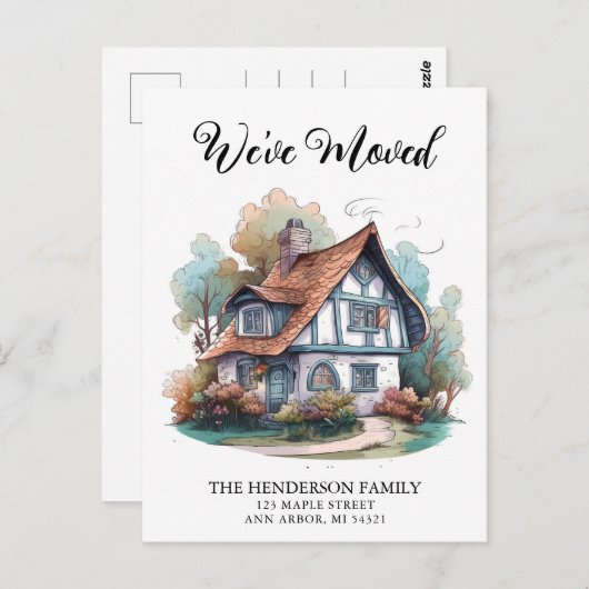 Gemütliche Hütte Neue Zuhause-Bewegung Ankündigung Postkarte (Vorne/Hinten)