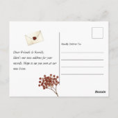 Gemütliche Hütte Neue Zuhause-Bewegung Ankündigung Postkarte (Rückseite)