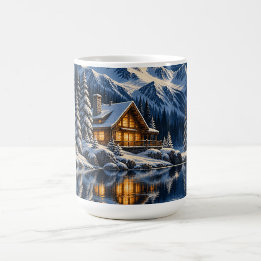 Gemütliche Hütte Schnee Vollmond Kaffeetasse