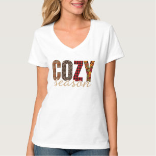 Gemütliche Jahreszeit Karo Leopard Herbst Stimmung T-Shirt