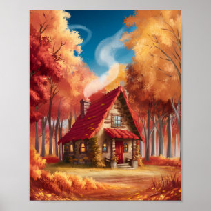 Gemütliche Kabine im Herbstwald Poster
