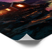 Gemütliche Kabine unter Nordlicht Fjord Szene Poster (Ecke)