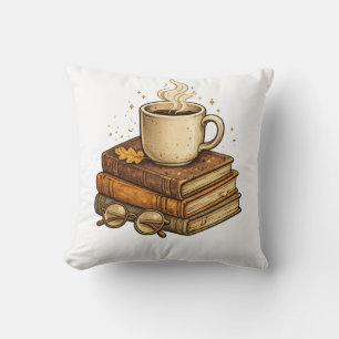 Gemütliche Kaffee- und Buch-Vintage-Ästhetik-Wurfk Kissen