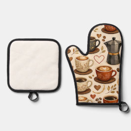 Gemütliche Kaffeezeit - Warmes Ästhetisches Nahtlo Ofenhandschuh & Topflappen-Set