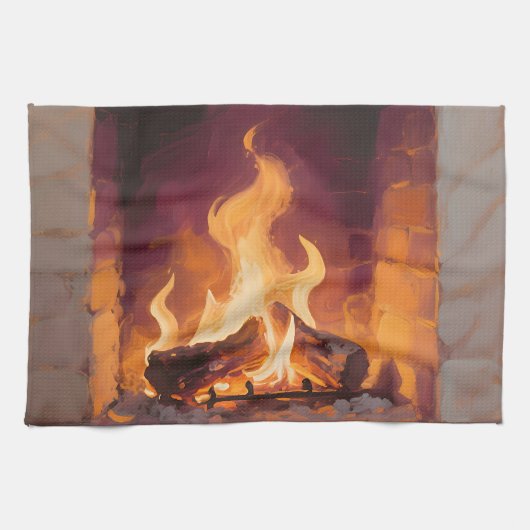 Gemütliche Kaminflammen Geschirrtuch (Horizontal)