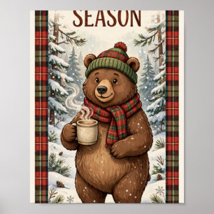 Gemütliche Karo-Saison — Tartan-Bär-Winterkunst Poster